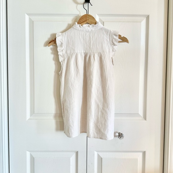 J.Crew Cream Cotton Ruffle Sleeve High Neck Henley Top | Southwestern Boho | XS - Picture 2 of 6